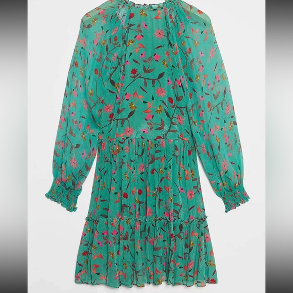 Guapa Layla Mini Dress summer green floral embroidered tiered boho classic $250 - Picture 4 of 5